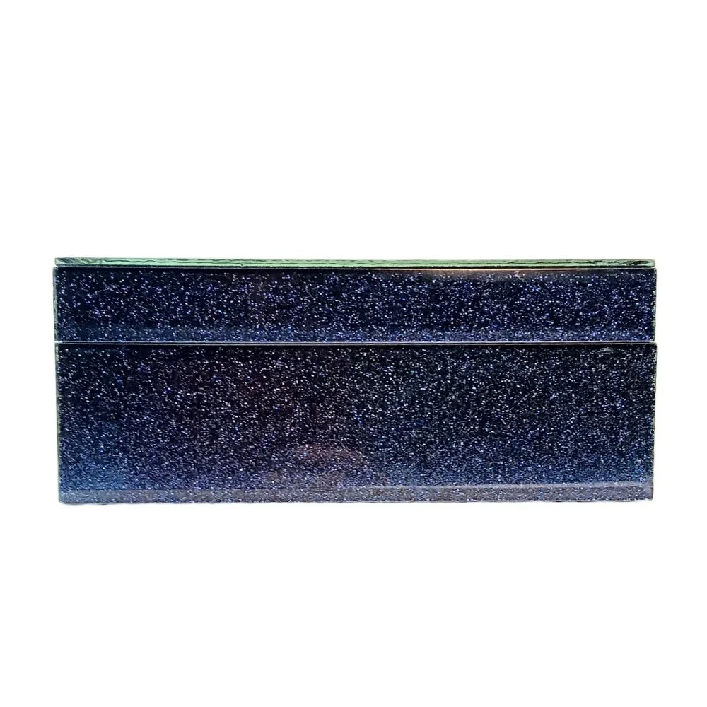 Blue Glitter Jewlery Box Sparkle Shimmer Hinged With Lid Rectangle Keepsake Box